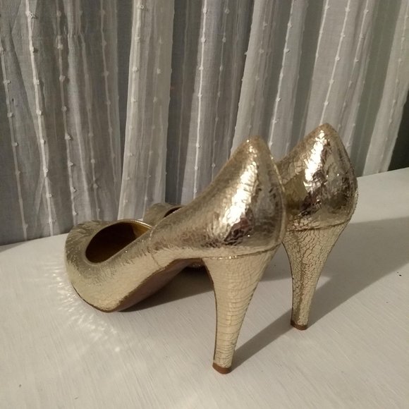 J. Crew Crackled Gold Leather Heels - Picture 6 of 9